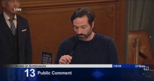 Zach Sharpe speaking at the San Francisco Board of Supervisors